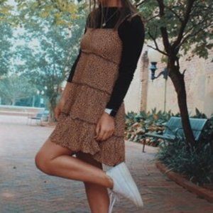 SHEIN Brown Leopard Tie Shoulder Mini Dress